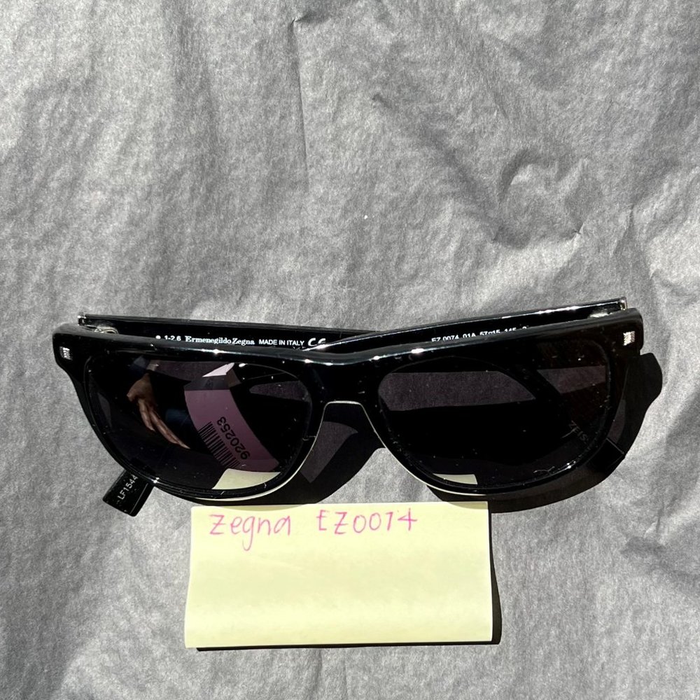Ermenegildo Zegna Black Square Framed Sunglasses with Grey Lens - EZ0074-01A